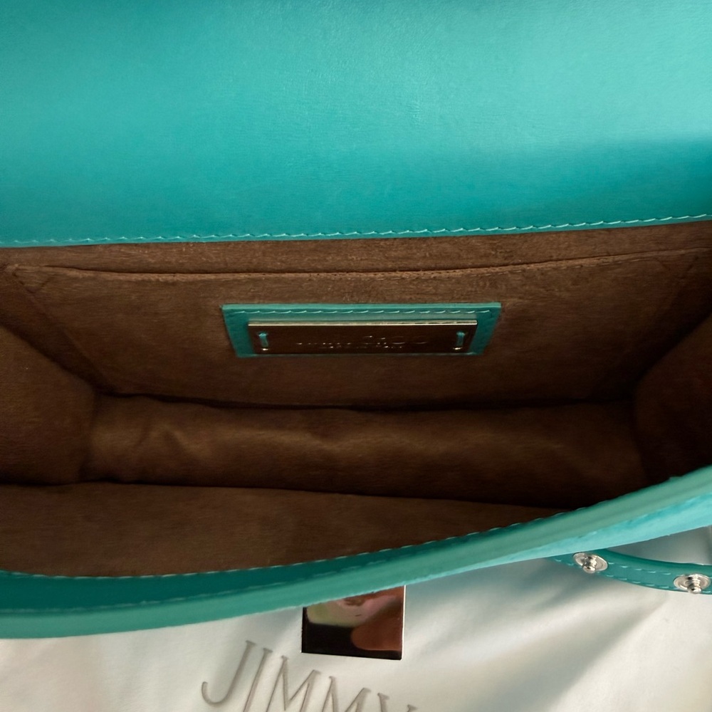 Jimmy Choo Teal Suede Crossbody Shoulder Bag with Silver-Tone Lock - Picture 4 of 5